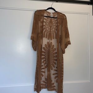 Lace trim kimono - Carmel